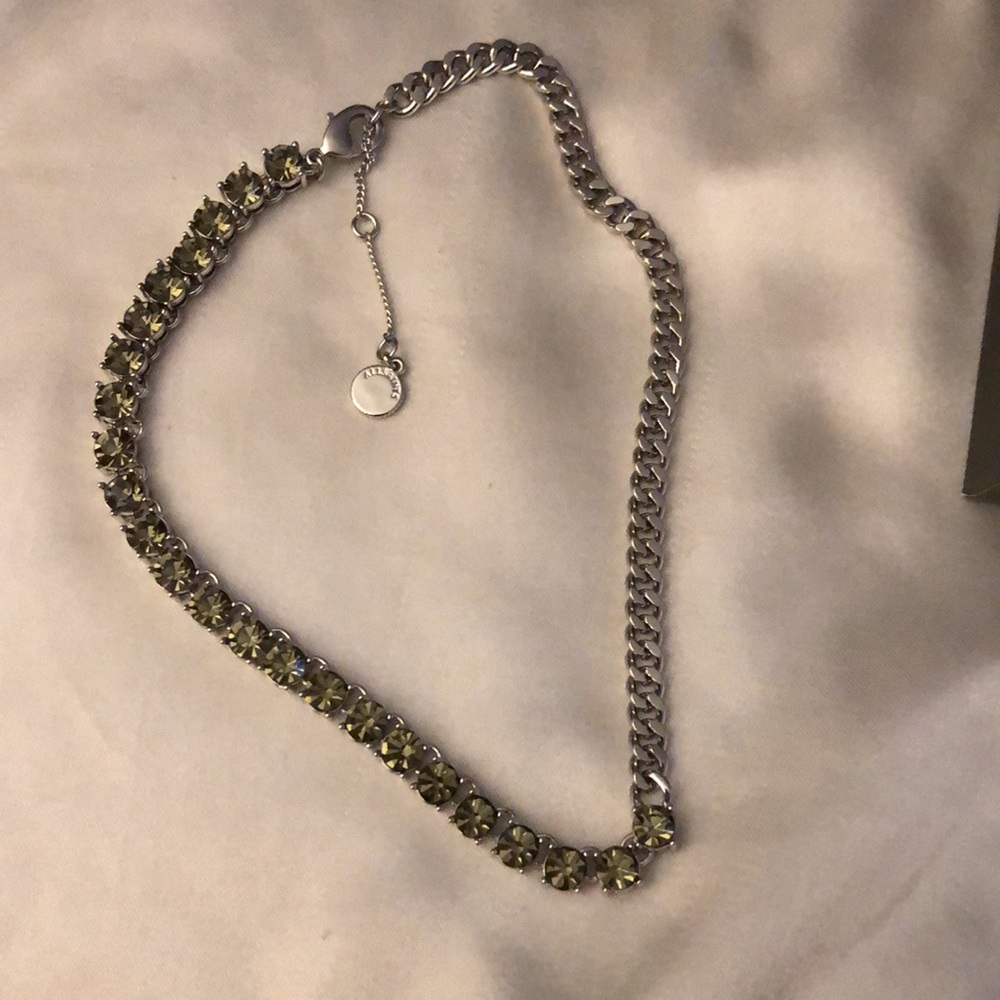 All Saints Mixed Silver Tone Curb Chain & Smoky Black Crystal Necklace NEW - Picture 7 of 13